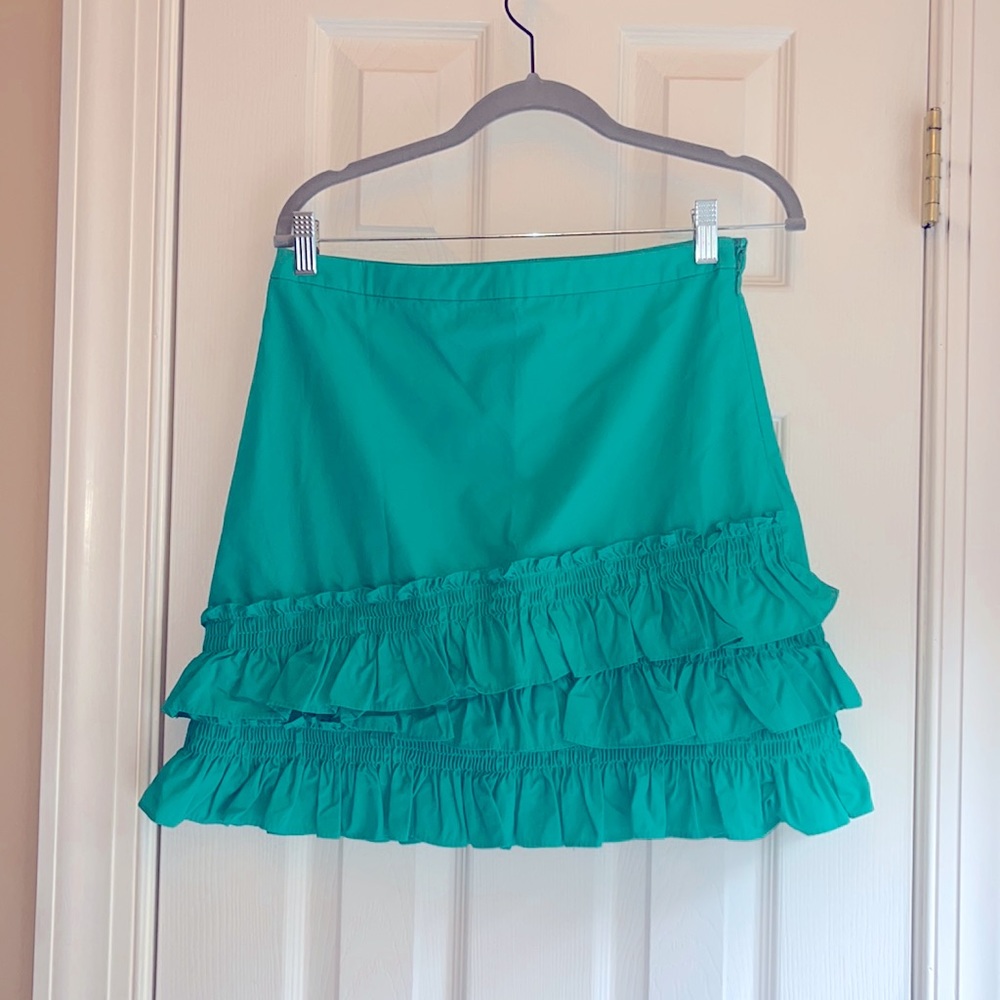 NWT J. Crew teal green skirt work day night sz 2 xs s small 100% cotton